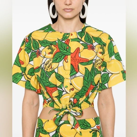 Alessandro Enriquez Lemon Print Short Sleeve Front Tie Blouse IT 42 - Picture 1 of 9